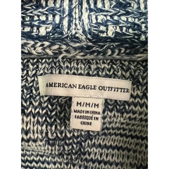 American Eagle Outfitters Boho Southwest Tribal Fringe Blanket Cardigan Blue Med - Picture 9 of 12